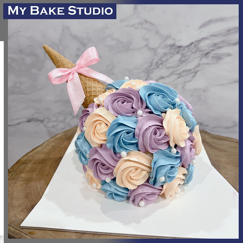 Bouquet Rosette Icecream Cone Cake